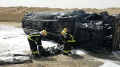 إنقلاب شاحنة بنزين ينتهي بإحتراقها وتفحم سائقها على طريق “الرين- بيشة”